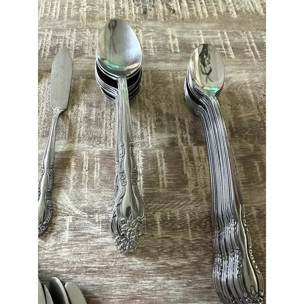 Imperial Fleurette Stainless Steel Flatware 68 Pieces VTG